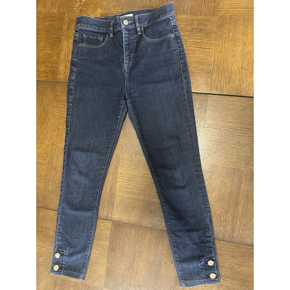 Loft Jeans Women’s Size 25 High Waist Skinny Dark Wash Stretch Crop Button Ankle